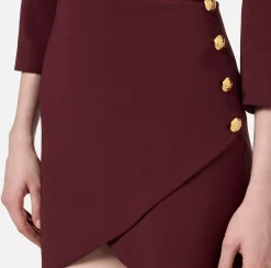 Abiti|Mini Abiti|Elisabetta Franchi Robe-manteau in crêpe con bottoni al fianco RougeNoir