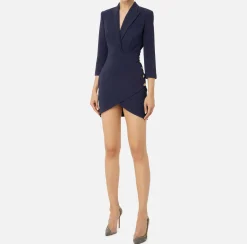 Abiti|Mini Abiti|Elisabetta Franchi Robe-manteau in crêpe con bottoni al fianco Navy