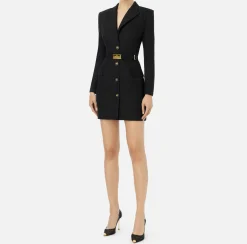 Mini Abiti|Robes Manteaux|Elisabetta Franchi Robe-manteau in fresco lana con cintura Nero