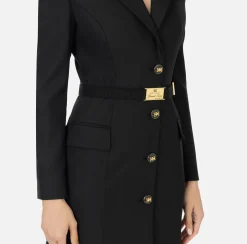 Mini Abiti|Robes Manteaux|Elisabetta Franchi Robe-manteau in fresco lana con cintura Nero