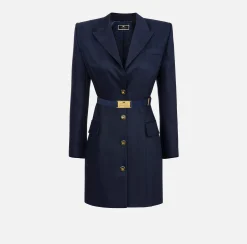 Mini Abiti|Robes Manteaux|Elisabetta Franchi Robe-manteau in fresco lana con cintura Navy