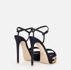 Sandali|Elisabetta Franchi Sandali plateau in camoscio con logo Navy
