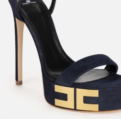 Sandali|Elisabetta Franchi Sandali plateau in camoscio con logo Navy