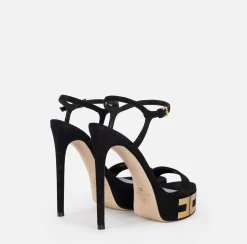 Sandali|Elisabetta Franchi Sandali plateau in camoscio con logo Nero