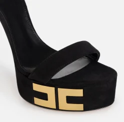 Sandali|Elisabetta Franchi Sandali plateau in camoscio con logo Nero