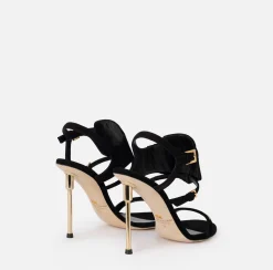 Sandali|Elisabetta Franchi Sandalo in camoscio con tacco scultura Nero