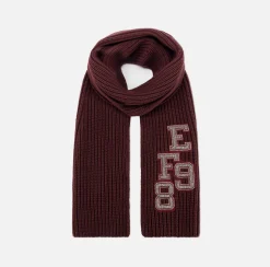 Sciarpe|Elisabetta Franchi Sciarpa in lana a coste con patch stile college RougeNoir