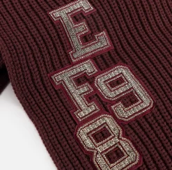 Sciarpe|Elisabetta Franchi Sciarpa in lana a coste con patch stile college RougeNoir