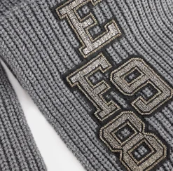 Sciarpe|Elisabetta Franchi Sciarpa in lana a coste con patch stile college SteelMelange