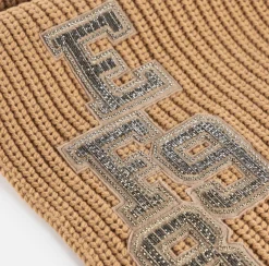 Sciarpe|Elisabetta Franchi Sciarpa in lana a coste con patch stile college Camel