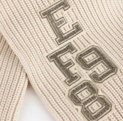 Sciarpe|Elisabetta Franchi Sciarpa in lana a coste con patch stile college Burro