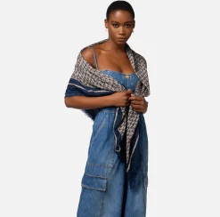 Sciarpe|Elisabetta Franchi Sciarpa Monogram Cammello/Blu