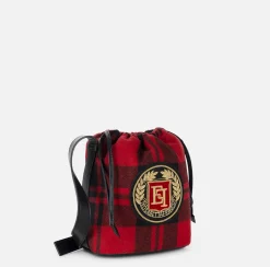 Borse A Tracolla|Elisabetta Franchi Secchiello in lana tartan RedPassion/Nero