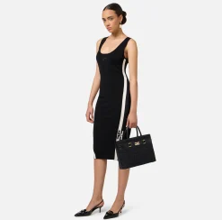 Borse A Mano|Elisabetta Franchi Shopper grande in tessuto jacquard con morsetto Nero