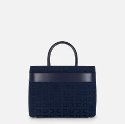 Borse A Mano|Elisabetta Franchi Shopper grande in tessuto jacquard con morsetto Navy