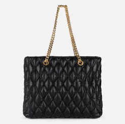 Borse A Spalla|Elisabetta Franchi Shopper in tessuto embossed con manici in catena Nero