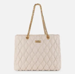 Borse A Spalla|Elisabetta Franchi Shopper in tessuto embossed con manici in catena Lattice