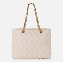 Borse A Spalla|Elisabetta Franchi Shopper in tessuto embossed con manici in catena Lattice