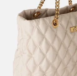 Borse A Spalla|Elisabetta Franchi Shopper in tessuto embossed con manici in catena Lattice
