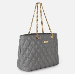 Borse A Spalla|Elisabetta Franchi Shopper in tessuto embossed con manici in catena Steel