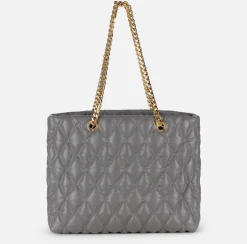 Borse A Spalla|Elisabetta Franchi Shopper in tessuto embossed con manici in catena Steel