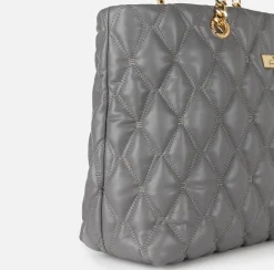 Borse A Spalla|Elisabetta Franchi Shopper in tessuto embossed con manici in catena Steel