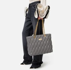 Borse A Spalla|Elisabetta Franchi Shopper in tessuto embossed con manici in catena Steel