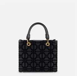 Borse A Mano|Elisabetta Franchi Shopper in tessuto flock con charms Nero