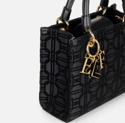 Borse A Mano|Elisabetta Franchi Shopper in tessuto flock con charms Nero