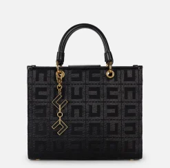 Borse A Mano|Elisabetta Franchi Shopper in tessuto jacquard con charms Nero