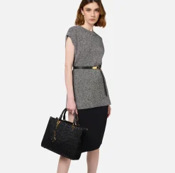 Borse A Mano|Elisabetta Franchi Shopper in tessuto jacquard con charms Nero