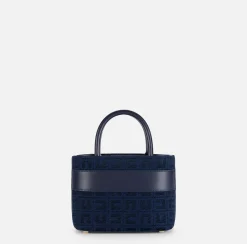 Borse A Mano|Elisabetta Franchi Shopper piccola in tessuto jacquard con morsetto Navy