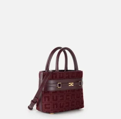 Borse A Mano|Elisabetta Franchi Shopper piccola in tessuto jacquard con morsetto RougeNoir