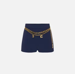 Pantaloni E Shorts|Elisabetta Franchi Short in crêpe stretch con cintura Navy