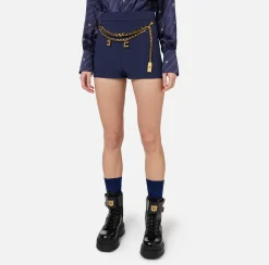 Pantaloni E Shorts|Elisabetta Franchi Short in crêpe stretch con cintura Navy