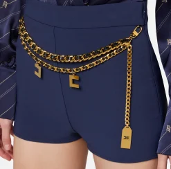 Pantaloni E Shorts|Elisabetta Franchi Short in crêpe stretch con cintura Navy