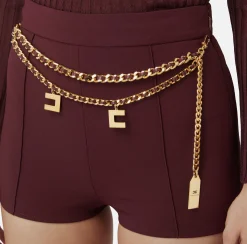 Pantaloni E Shorts|Elisabetta Franchi Short in crêpe stretch con cintura RougeNoir
