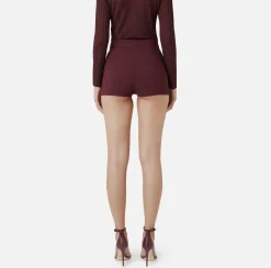 Pantaloni E Shorts|Elisabetta Franchi Short in crêpe stretch con cintura RougeNoir