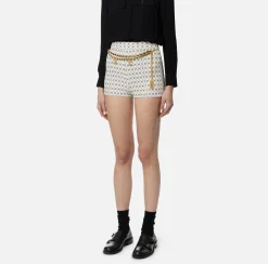 Pantaloni E Shorts|Elisabetta Franchi Short in crêpe stretch stampa rombo con catena Burro/Nero