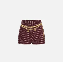 Pantaloni E Shorts|Elisabetta Franchi Short in crêpe stretch stampa rombo con catena RougeNoir/Burro