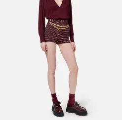 Pantaloni E Shorts|Elisabetta Franchi Short in crêpe stretch stampa rombo con catena RougeNoir/Burro