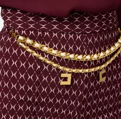 Pantaloni E Shorts|Elisabetta Franchi Short in crêpe stretch stampa rombo con catena RougeNoir/Burro