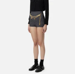Pantaloni E Shorts|Elisabetta Franchi Short in crêpe stretch stampa rombo con catena Nero/Burro