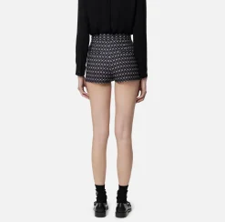 Pantaloni E Shorts|Elisabetta Franchi Short in crêpe stretch stampa rombo con catena Nero/Burro