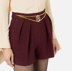 Pantaloni E Shorts|Elisabetta Franchi Short in tweed laminato con accessorio logo RougeNoir