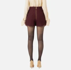 Pantaloni E Shorts|Elisabetta Franchi Short in tweed laminato con accessorio logo RougeNoir