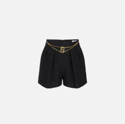 Pantaloni E Shorts|Elisabetta Franchi Short in tweed laminato con accessorio logo Nero