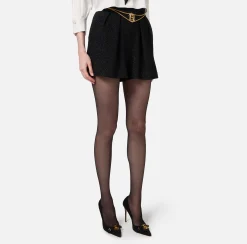 Pantaloni E Shorts|Elisabetta Franchi Short in tweed laminato con accessorio logo Nero