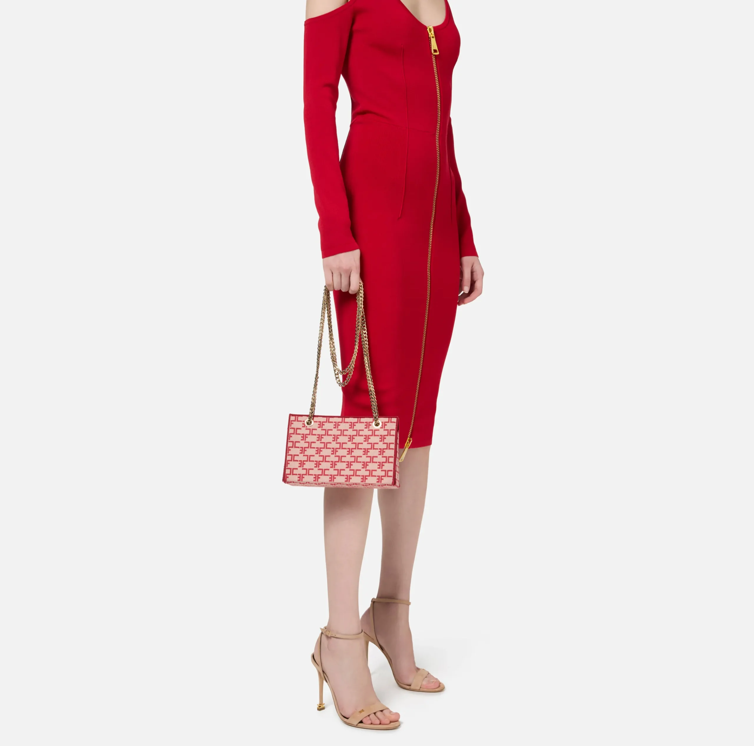 Borse A Tracolla|Elisabetta Franchi Shoulder Monogram Mini Burro/Rosso