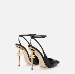 Décolleté|Elisabetta Franchi Slingback in nappa con tacco scultura Nero/Nero